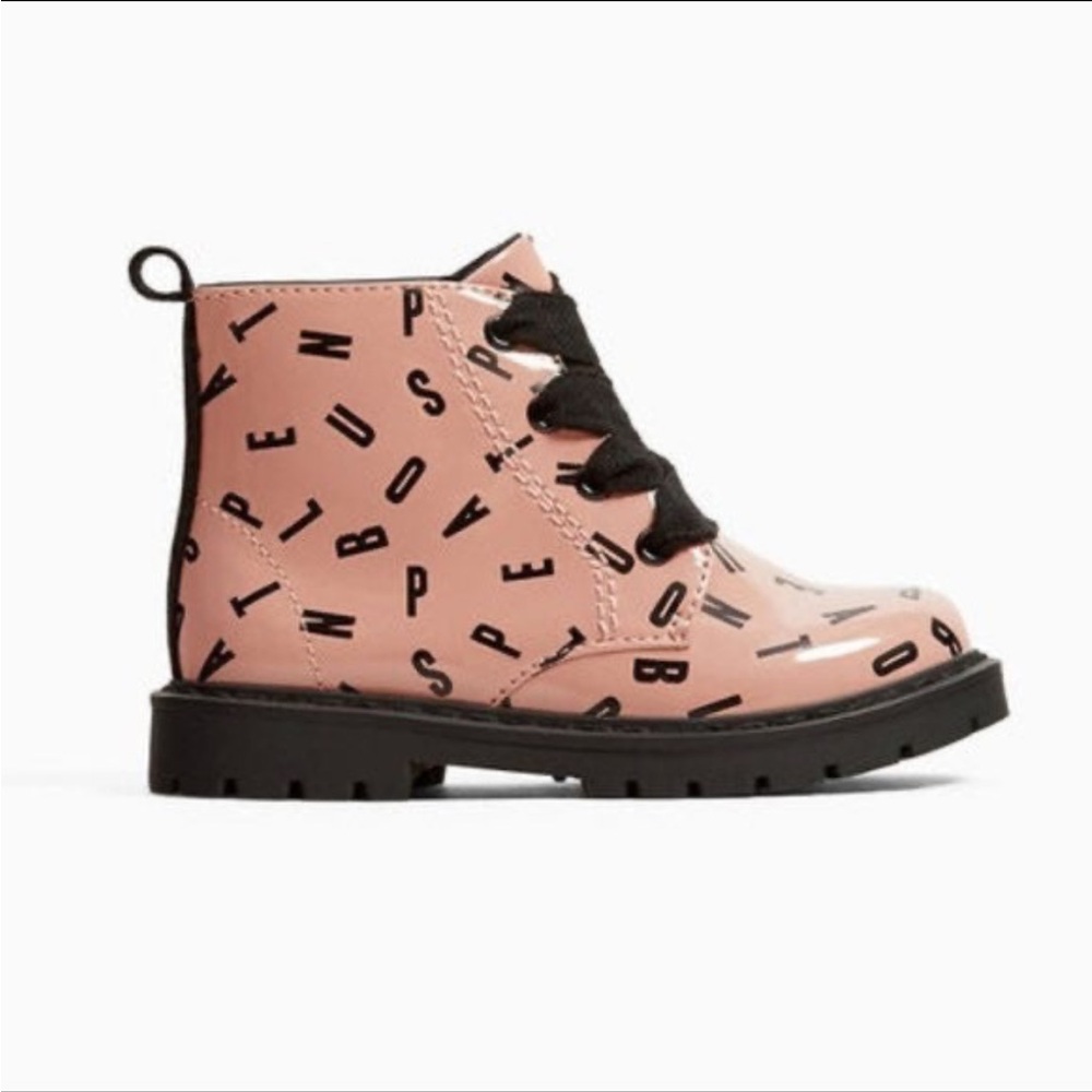 Zara Pink Letter-Print Lace-Up Kids Ankle Boots